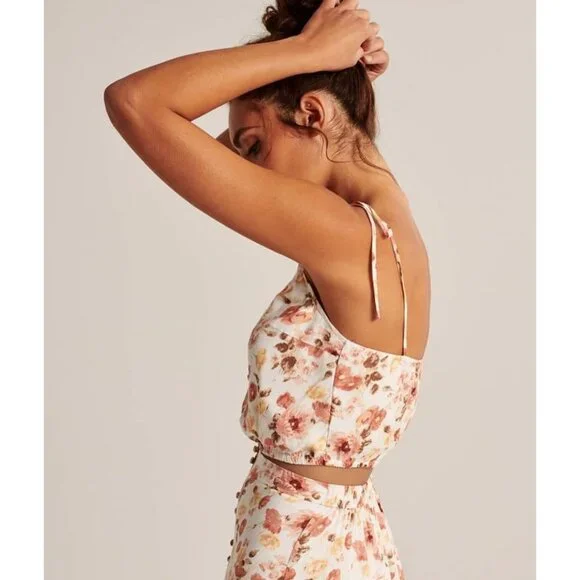 Abercrombie Flirty Romantic Floral Button Front Tie-Strap Feminine Crop Top Cami - Picture 6 of 13